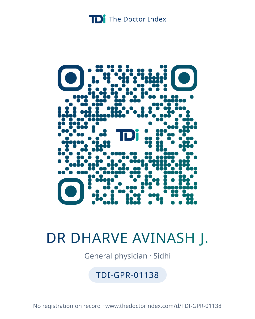 QR card for Dr Dharve Avinash J., TDI-GPR-01138