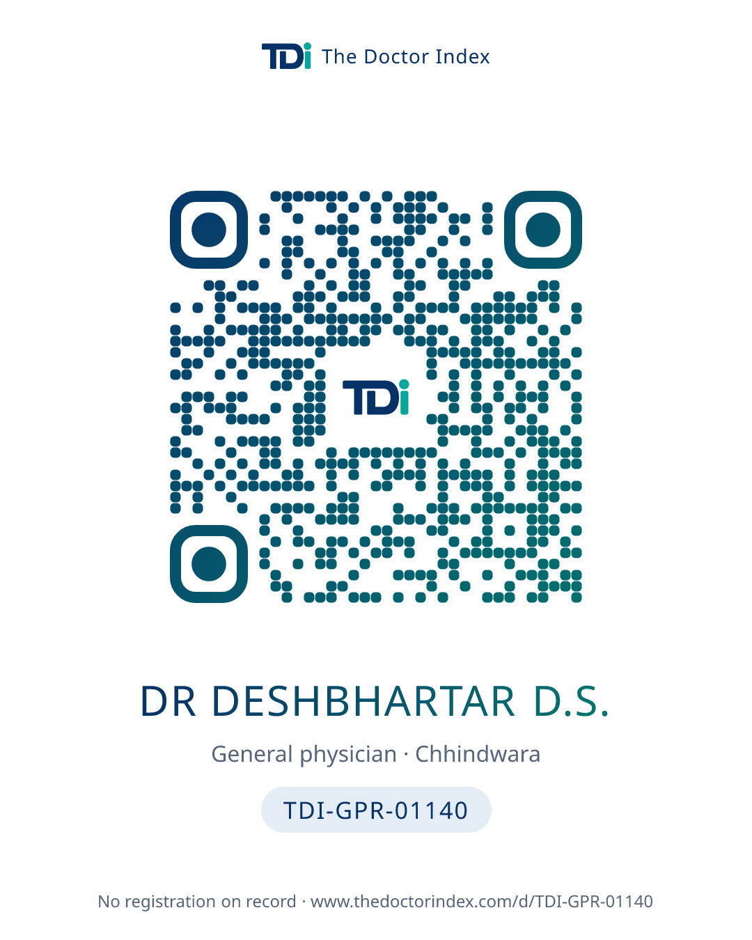 QR card for Dr Deshbhartar D.S., TDI-GPR-01140