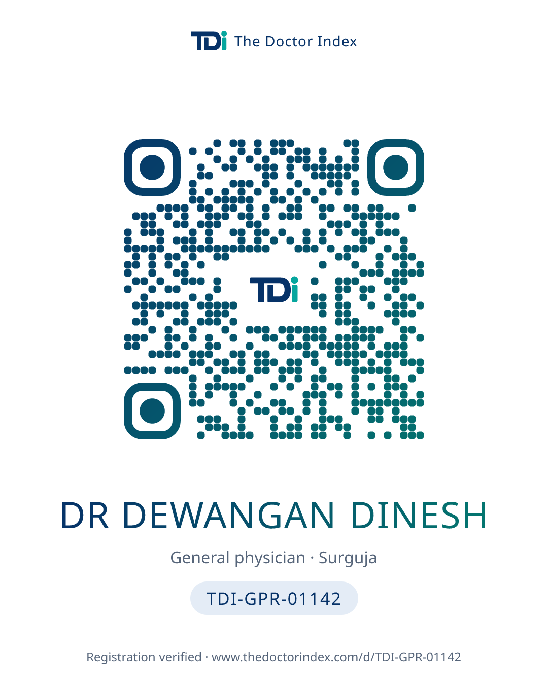 QR card for Dr Dewangan Dinesh, TDI-GPR-01142