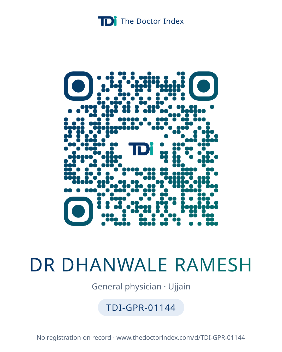 QR card for Dr Dhanwale Ramesh, TDI-GPR-01144