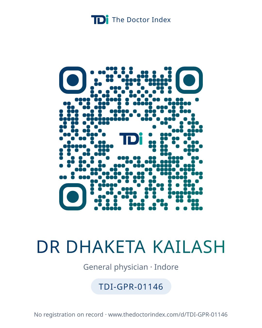 QR card for Dr Dhaketa Kailash, TDI-GPR-01146