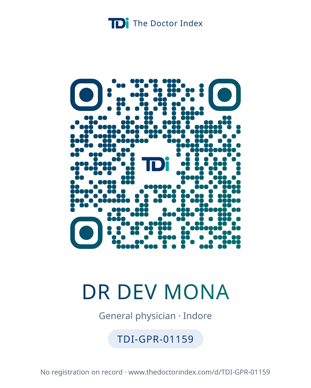 QR card for Dr Dev Mona, TDI-GPR-01159