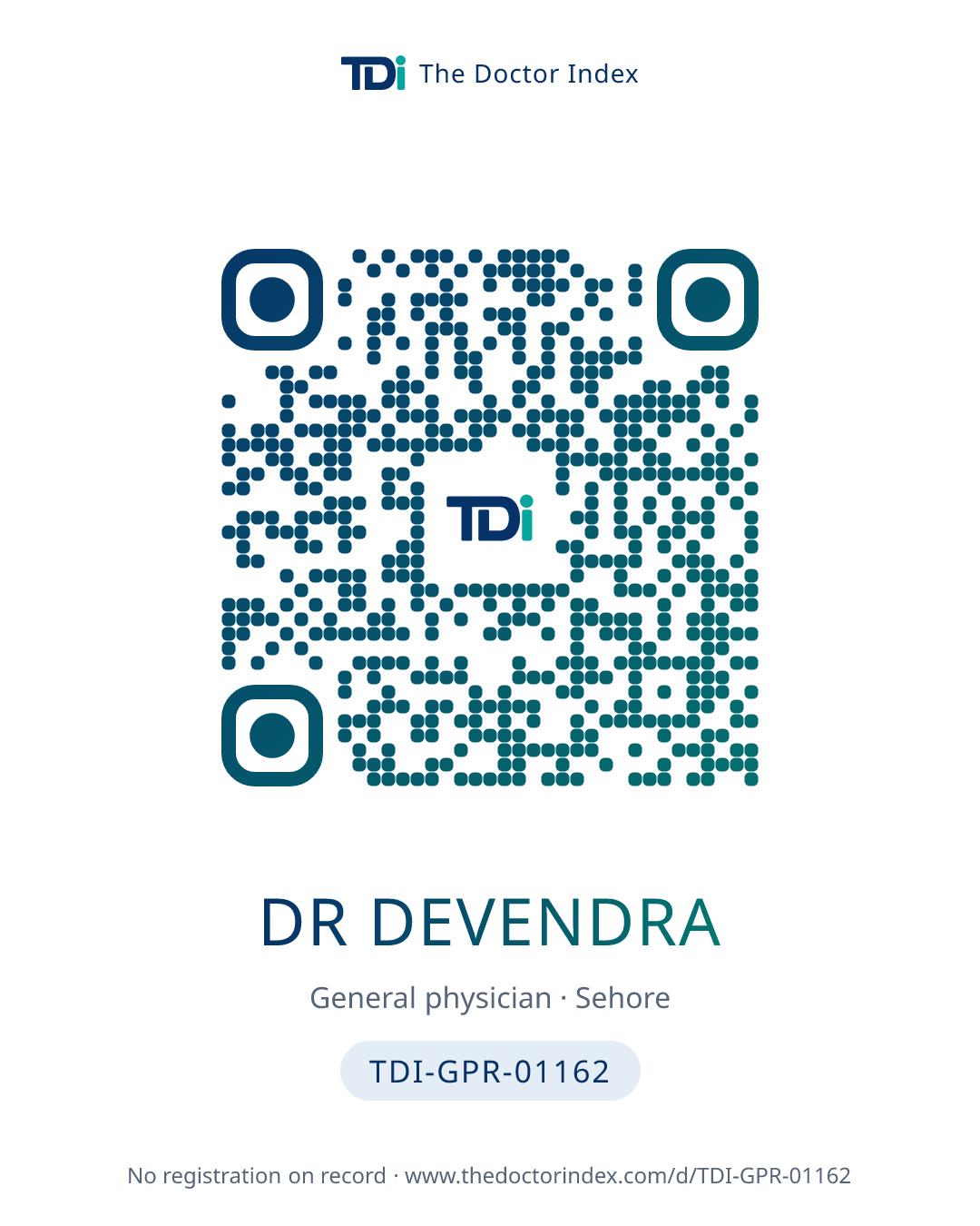 QR card for Dr Devendra, TDI-GPR-01162