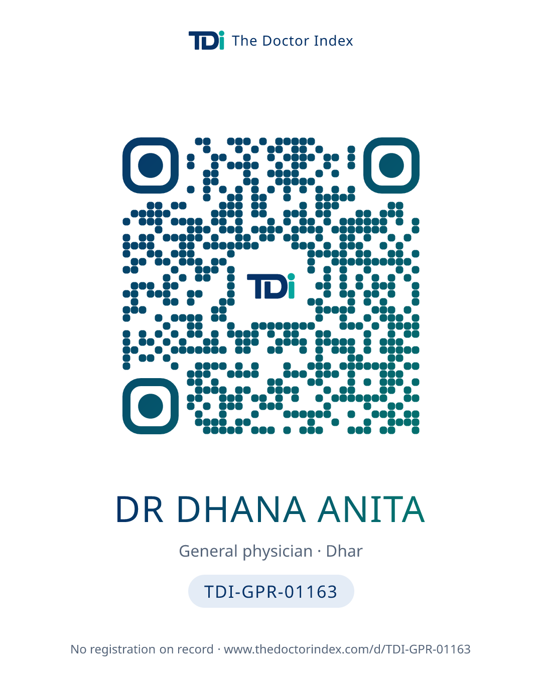 QR card for Dr Dhana Anita, TDI-GPR-01163