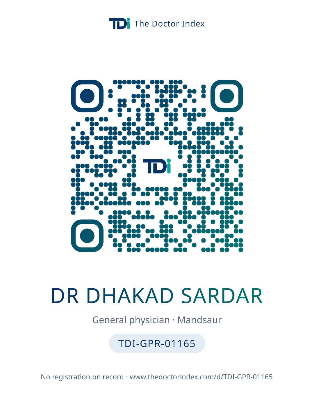 QR card for Dr Dhakad Sardar, TDI-GPR-01165