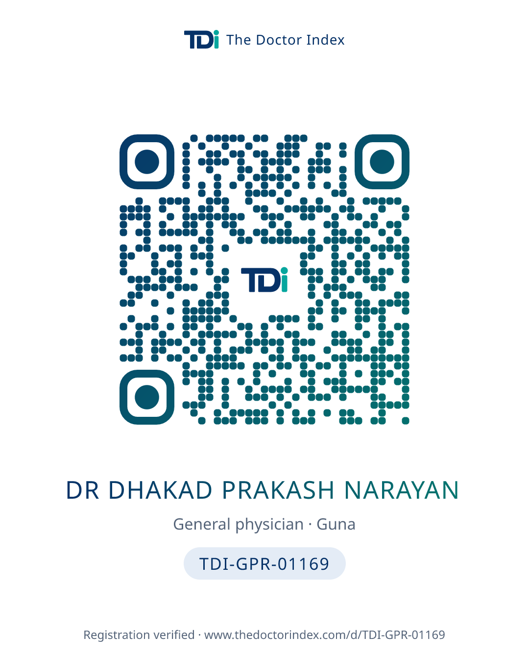 QR card for Dr Dhakad Prakash Narayan, TDI-GPR-01169