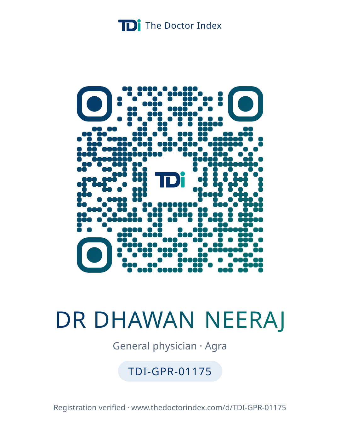 QR card for Dr Dhawan Neeraj, TDI-GPR-01175