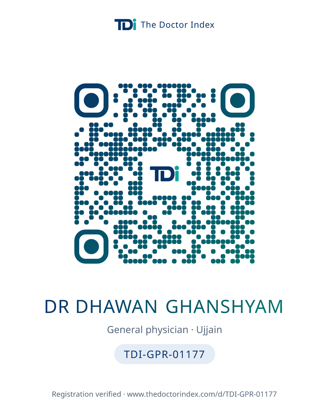 QR card for Dr Dhawan Ghanshyam, TDI-GPR-01177