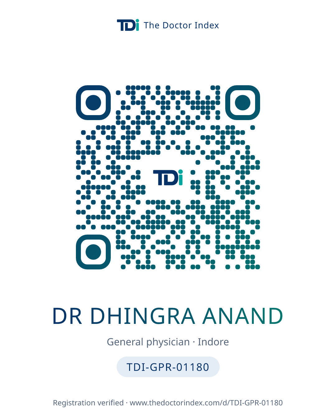 QR card for Dr Dhingra Anand, TDI-GPR-01180