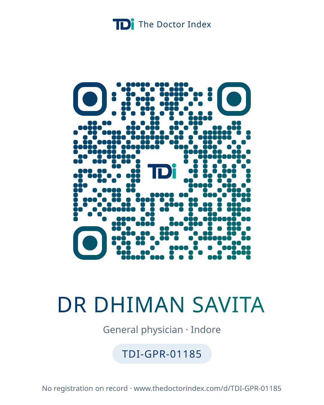 QR card for Dr Dhiman Savita, TDI-GPR-01185
