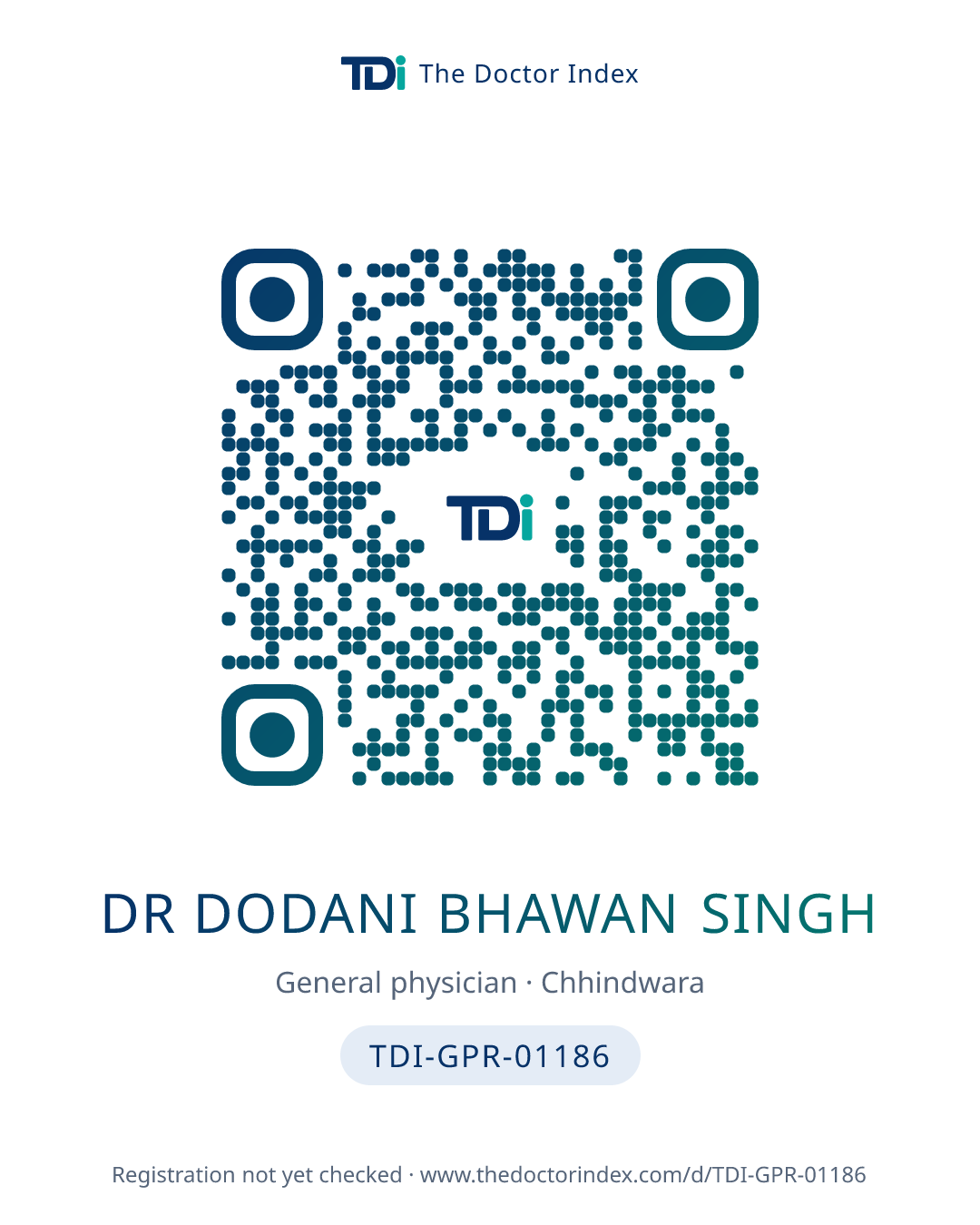 QR card for Dr Dodani Bhawan Singh, TDI-GPR-01186