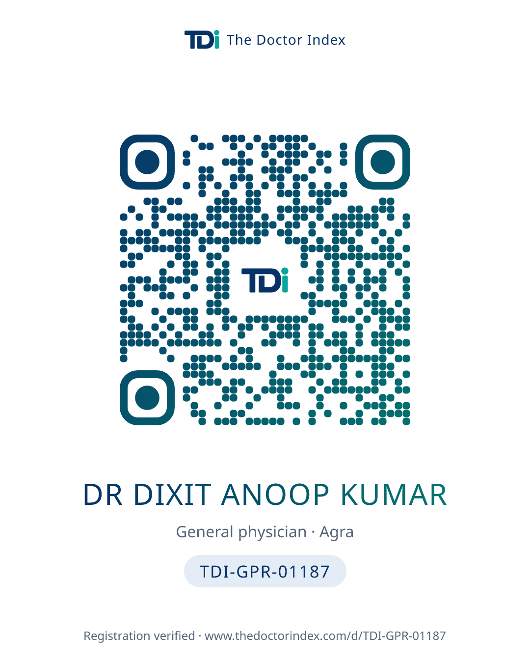 QR card for Dr Dixit Anoop Kumar, TDI-GPR-01187