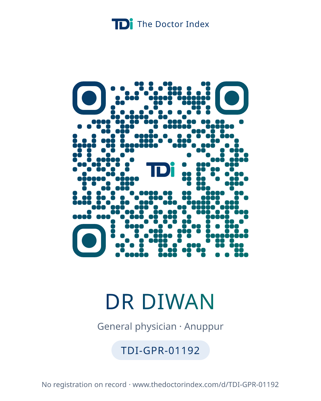 QR card for Dr Diwan, TDI-GPR-01192