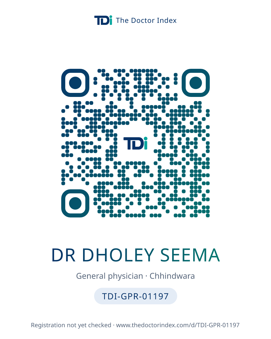QR card for Dr Dholey Seema, TDI-GPR-01197