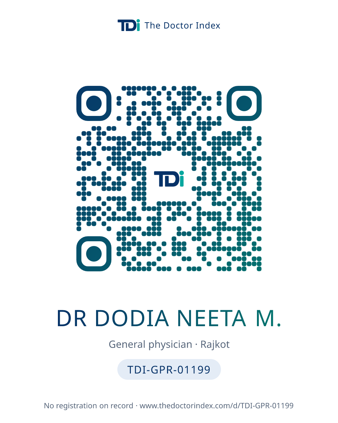 QR card for Dr Dodia Neeta M., TDI-GPR-01199