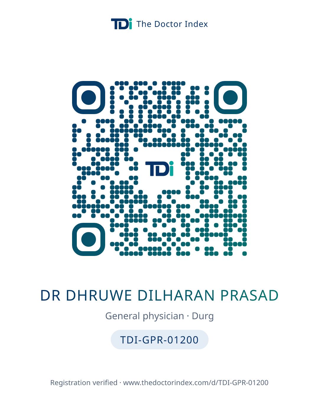 QR card for Dr Dhruwe Dilharan Prasad, TDI-GPR-01200