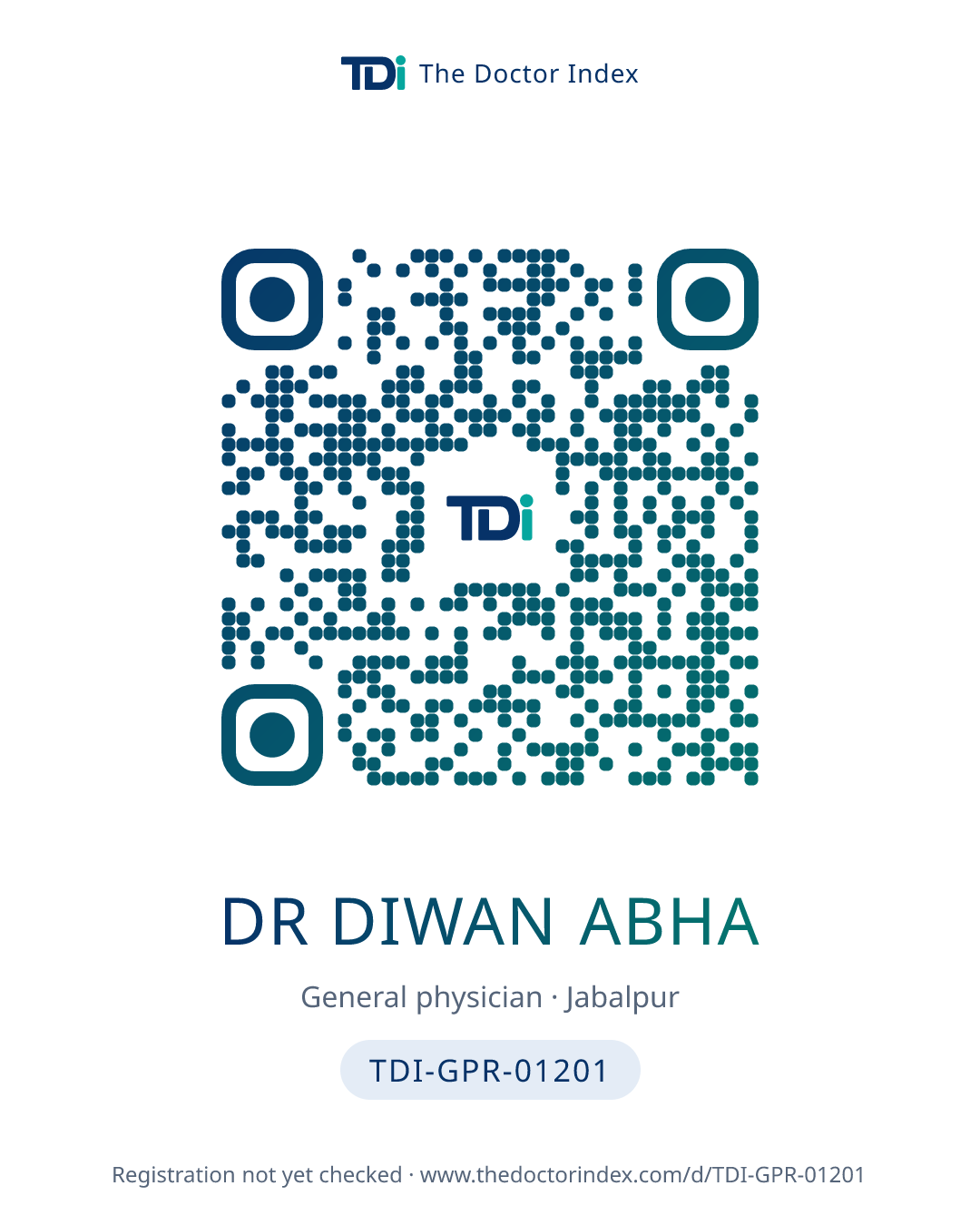 QR card for Dr Diwan Abha, TDI-GPR-01201