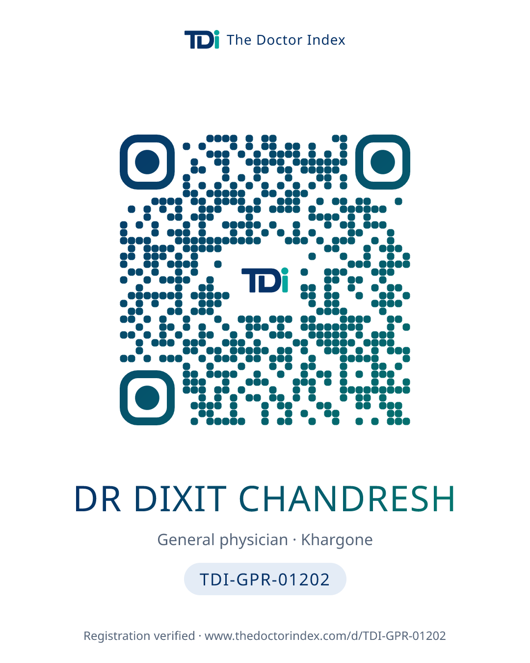 QR card for Dr Dixit Chandresh, TDI-GPR-01202