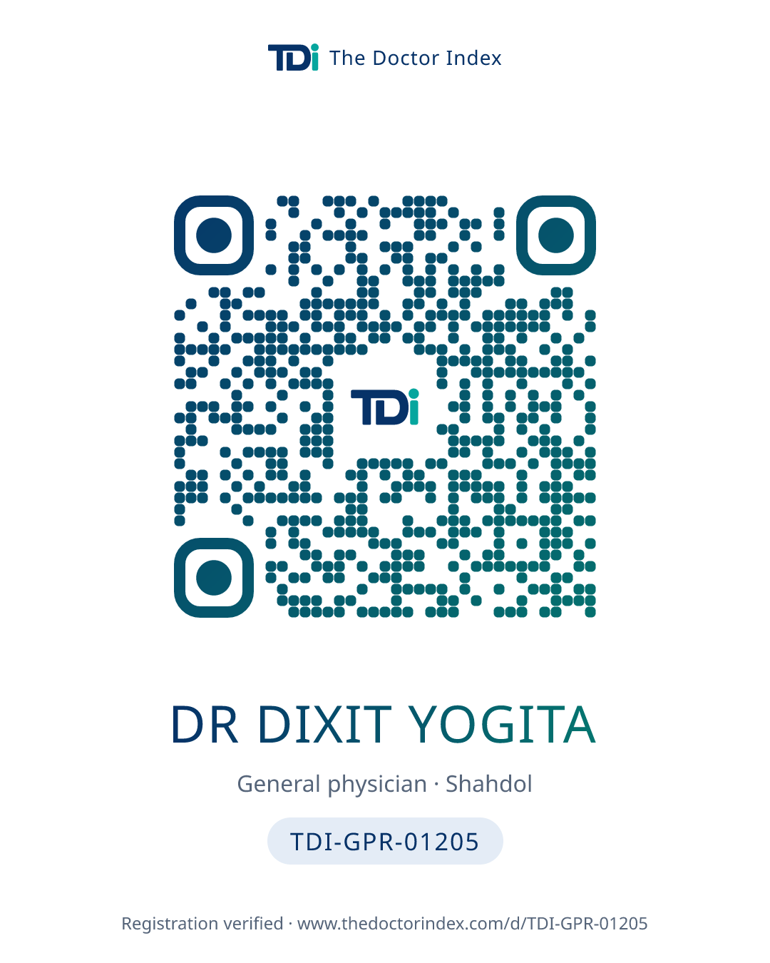 QR card for Dr Dixit Yogita, TDI-GPR-01205