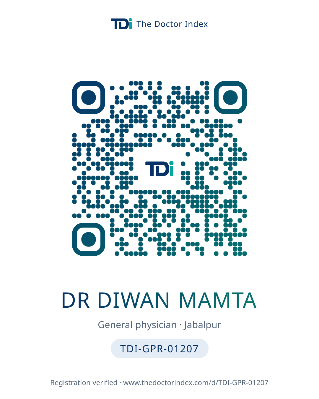 QR card for Dr Diwan Mamta, TDI-GPR-01207