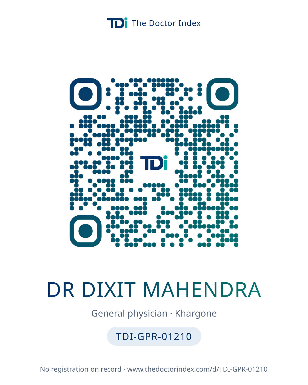 QR card for Dr Dixit Mahendra, TDI-GPR-01210
