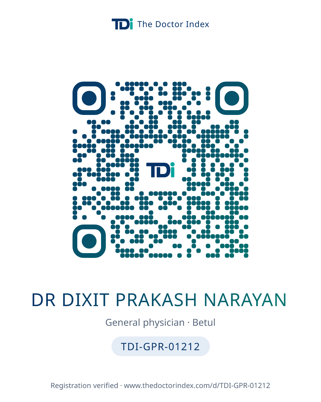 QR card for Dr Dixit Prakash Narayan, TDI-GPR-01212