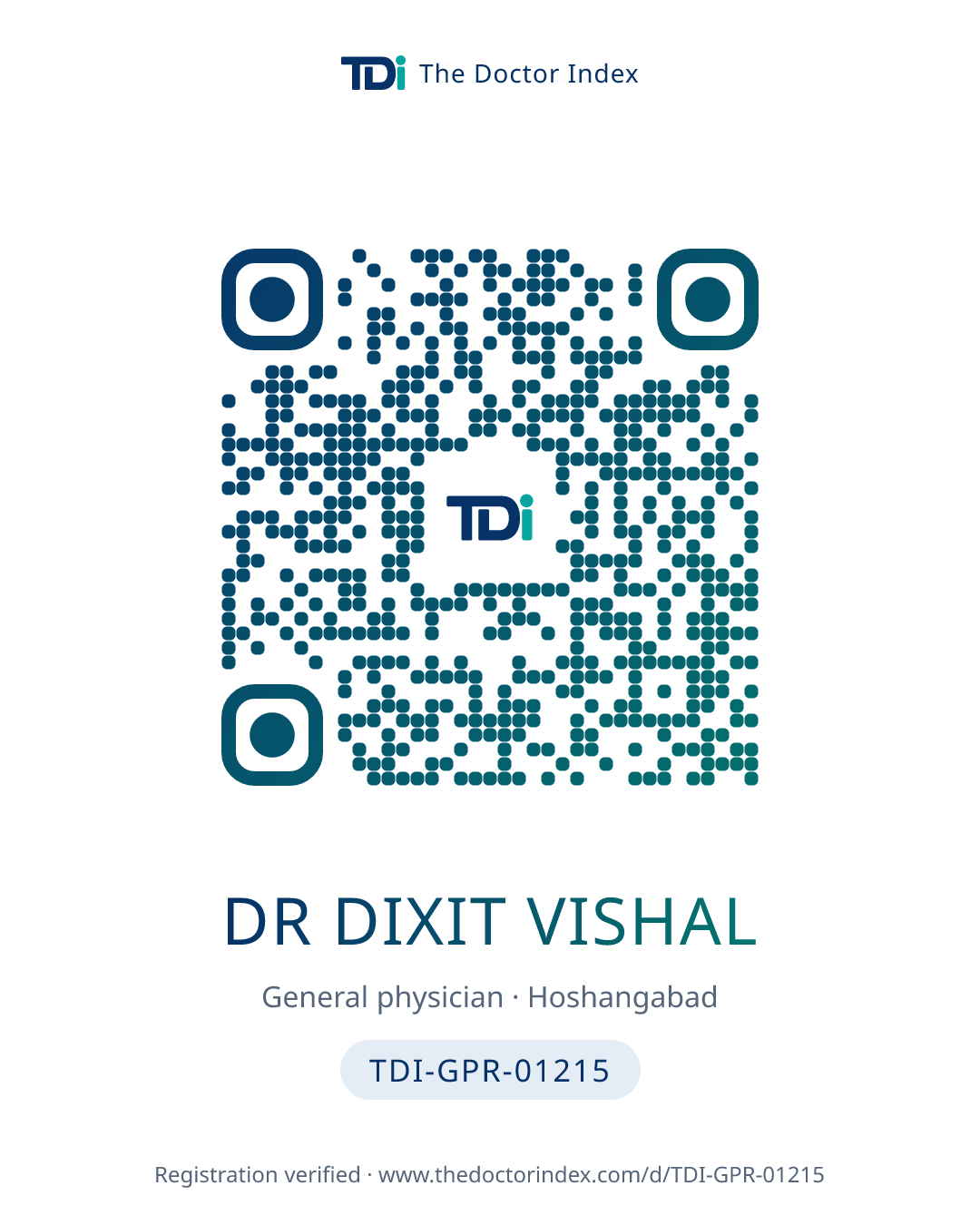 QR card for Dr Dixit Vishal, TDI-GPR-01215