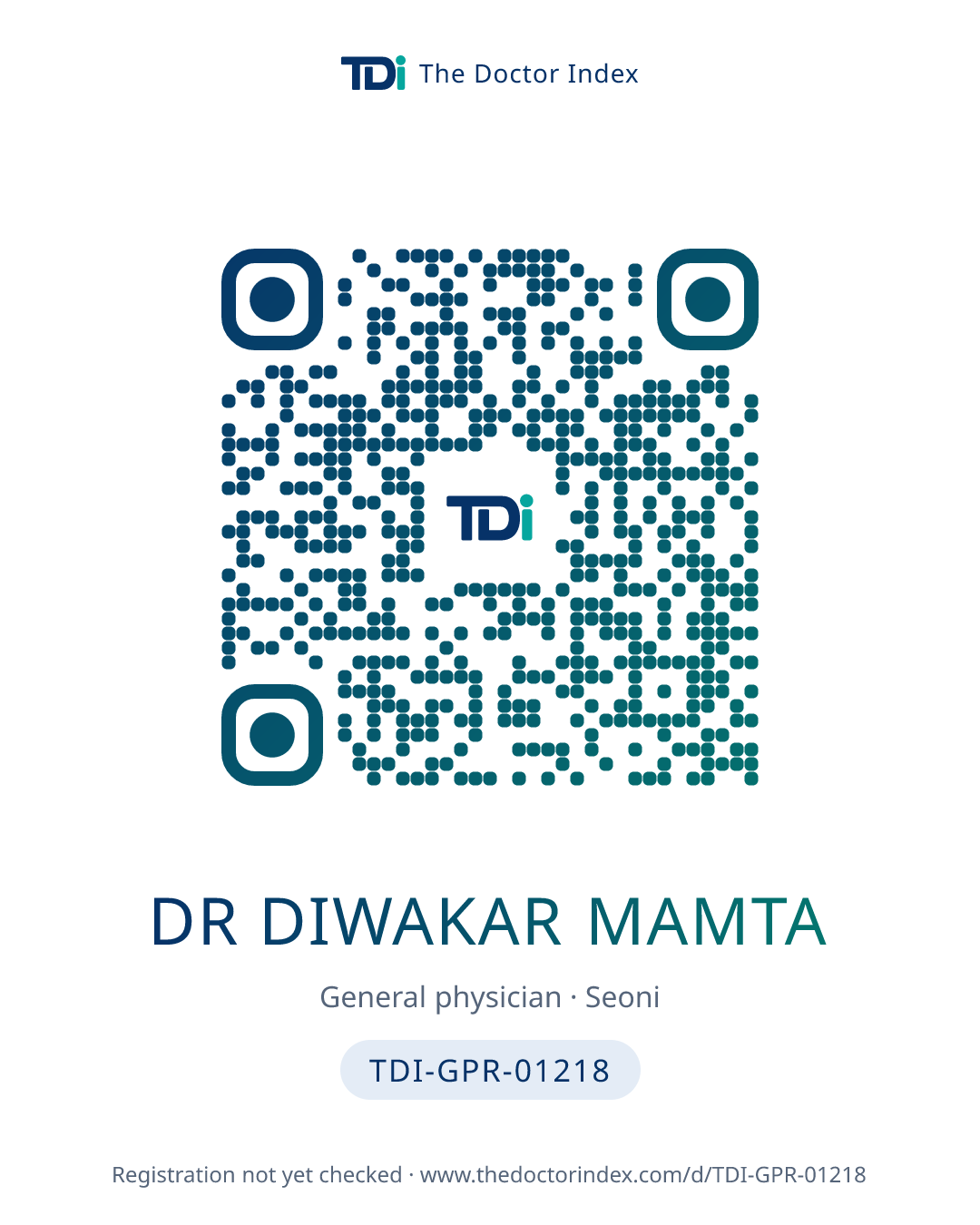 QR card for Dr Diwakar Mamta, TDI-GPR-01218