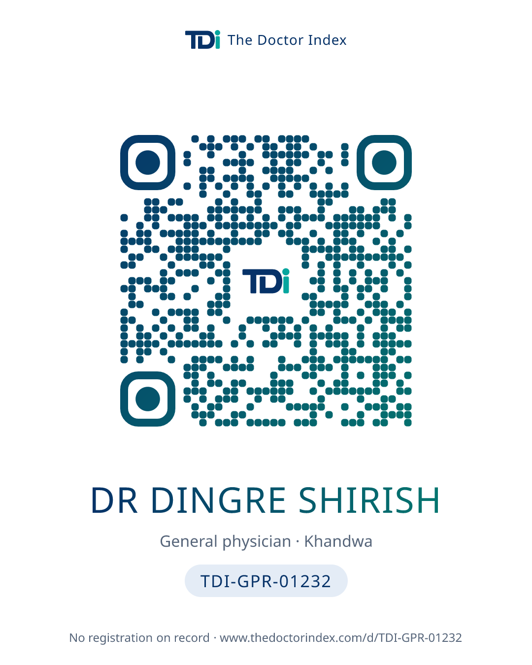 QR card for Dr Dingre Shirish, TDI-GPR-01232