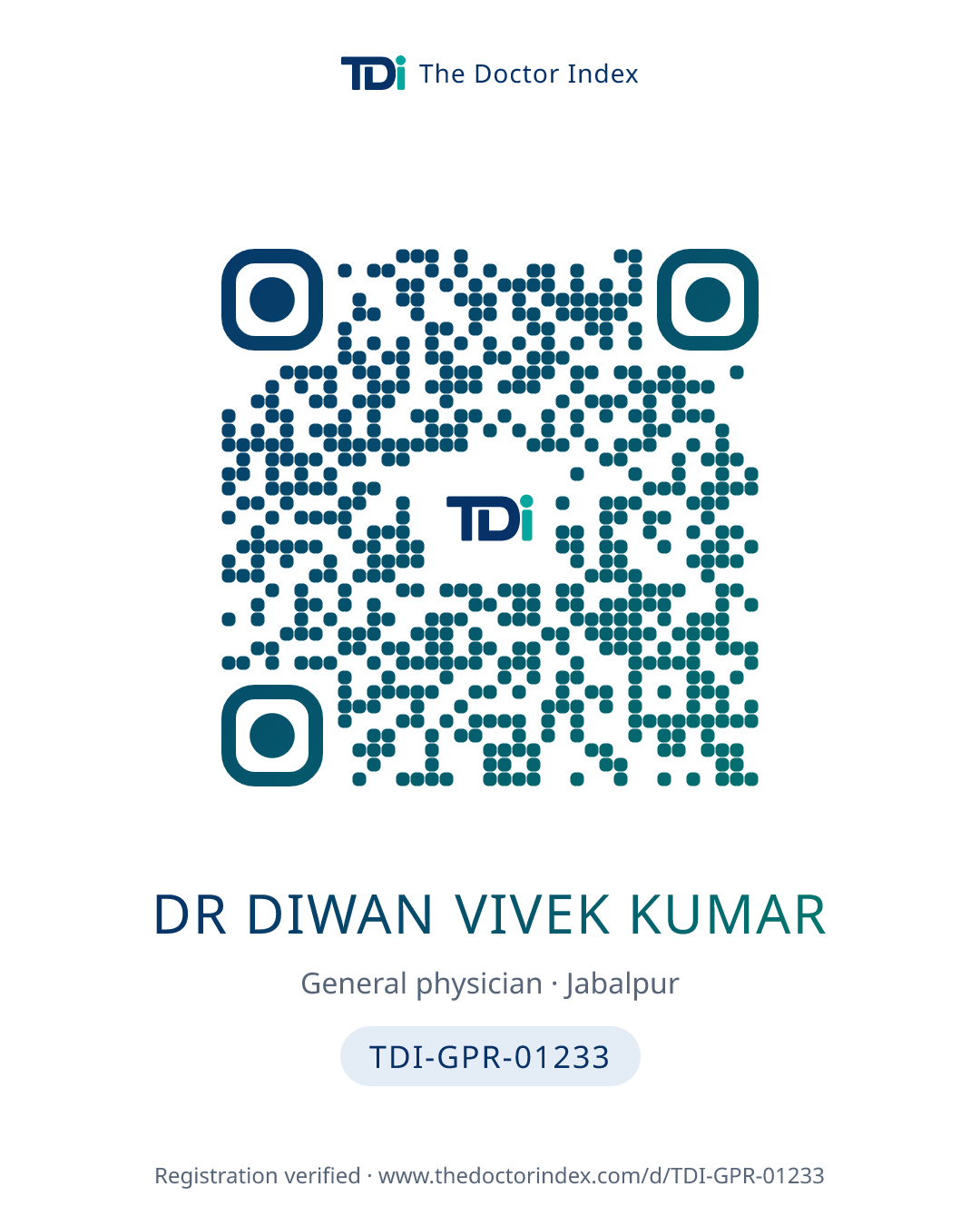 QR card for Dr Diwan Vivek Kumar, TDI-GPR-01233