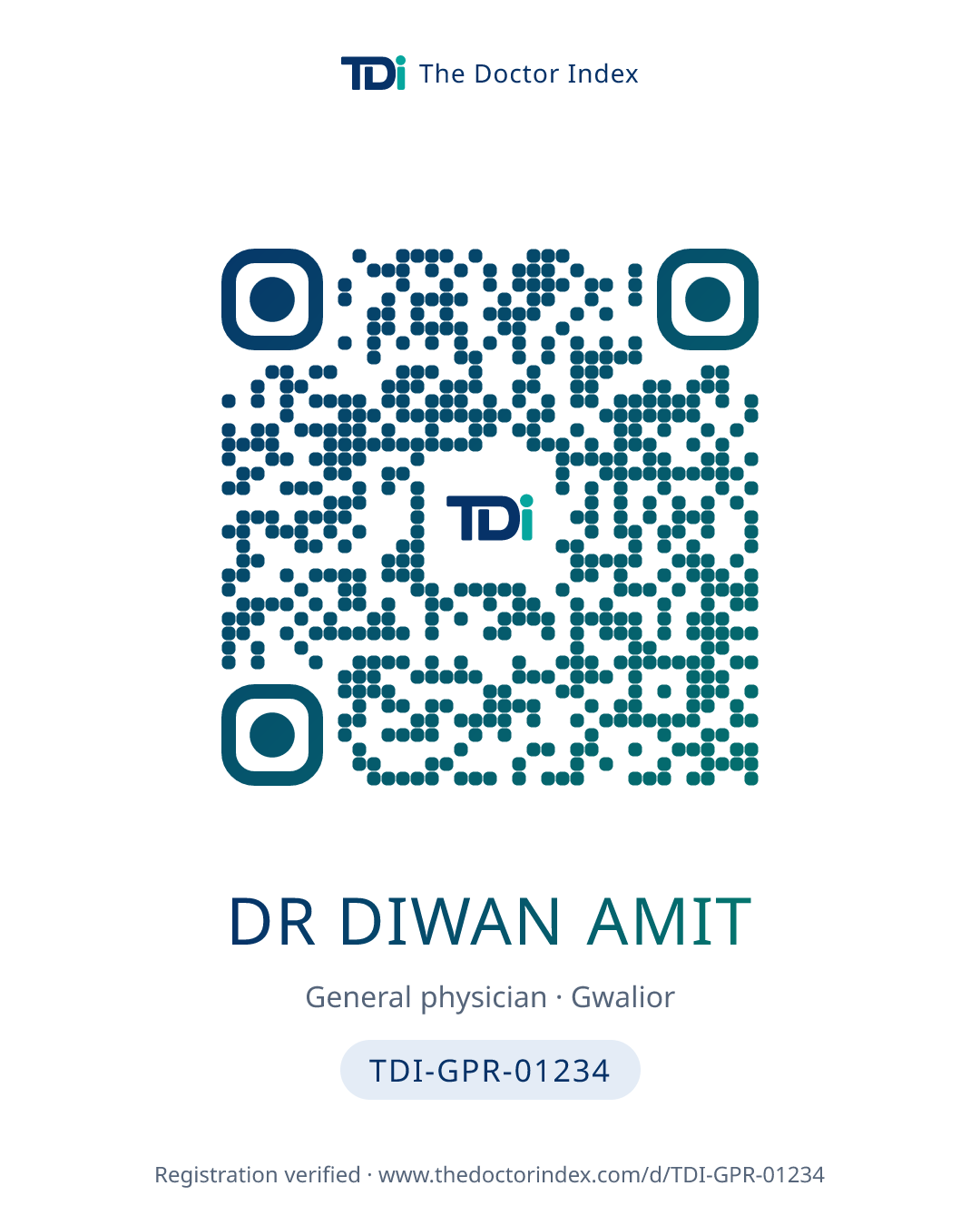 QR card for Dr Diwan Amit, TDI-GPR-01234