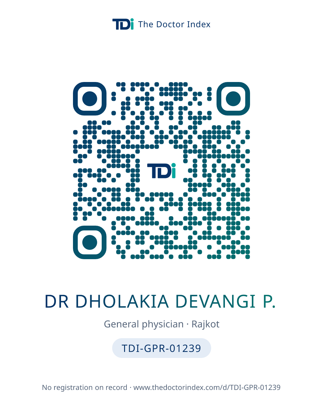 QR card for Dr Dholakia Devangi P., TDI-GPR-01239