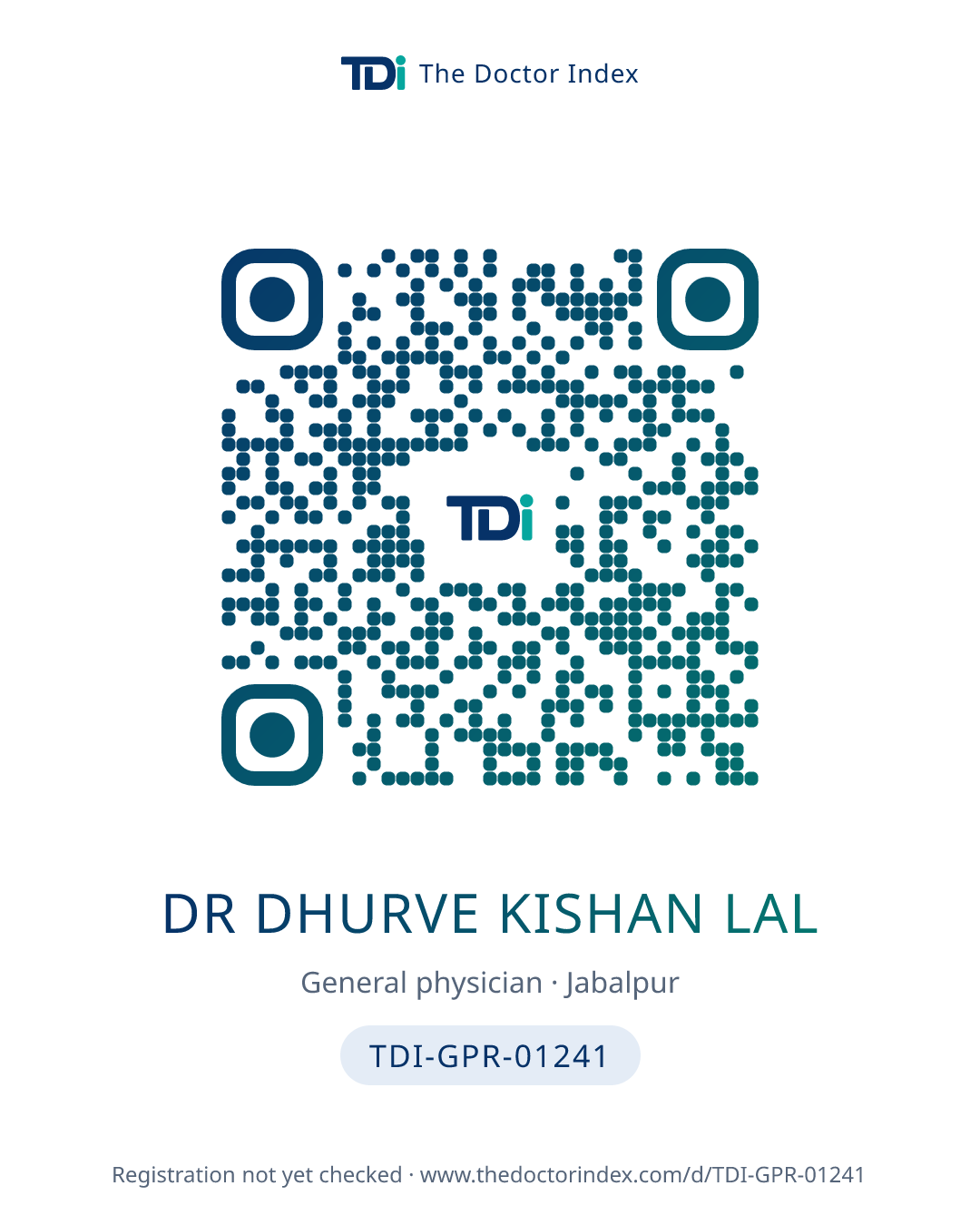 QR card for Dr Dhurve Kishan Lal, TDI-GPR-01241