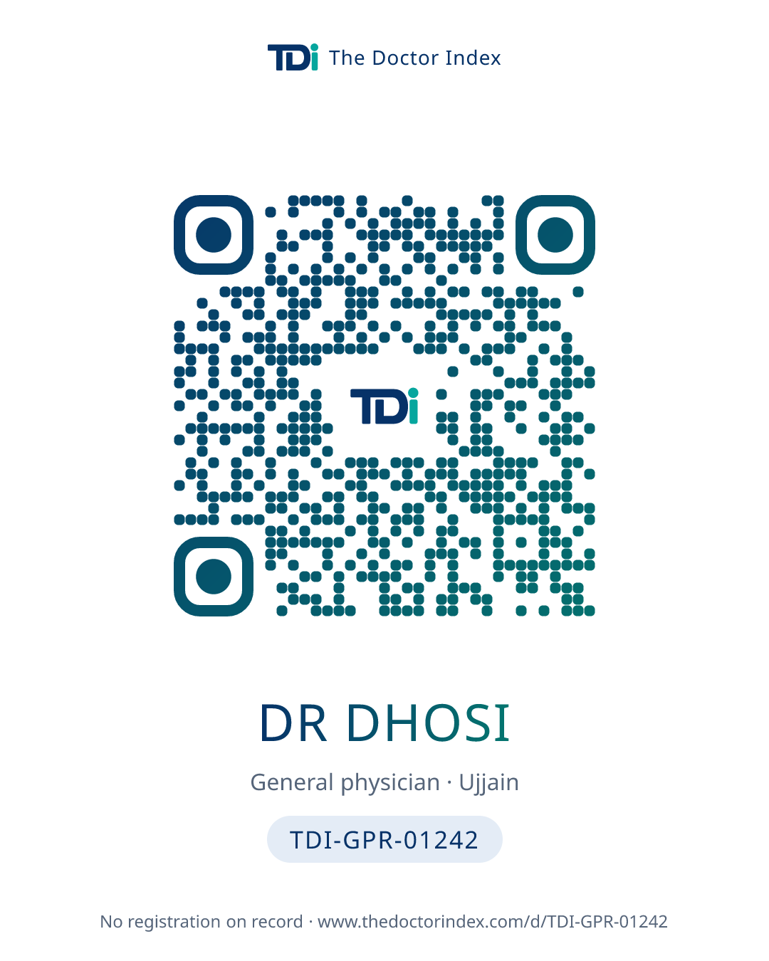 QR card for Dr Dhosi, TDI-GPR-01242