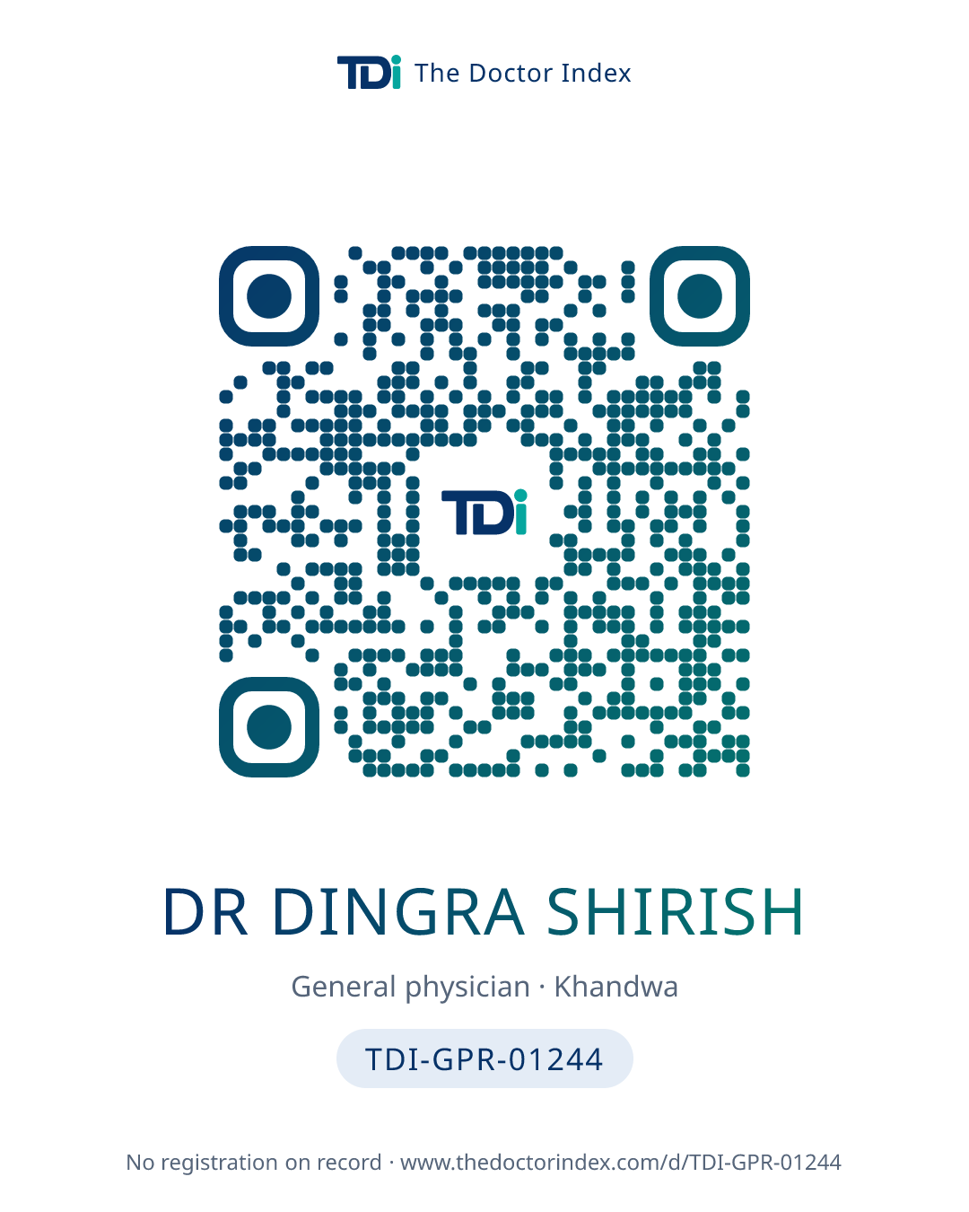 QR card for Dr Dingra Shirish, TDI-GPR-01244