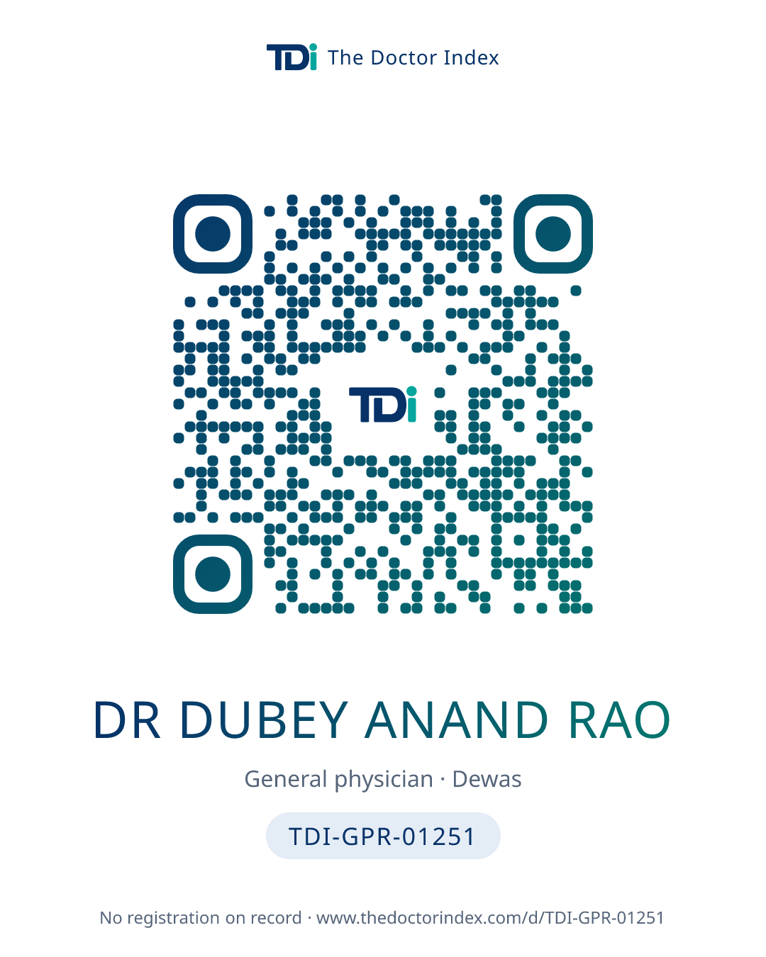 QR card for Dr Dubey Anand Rao, TDI-GPR-01251