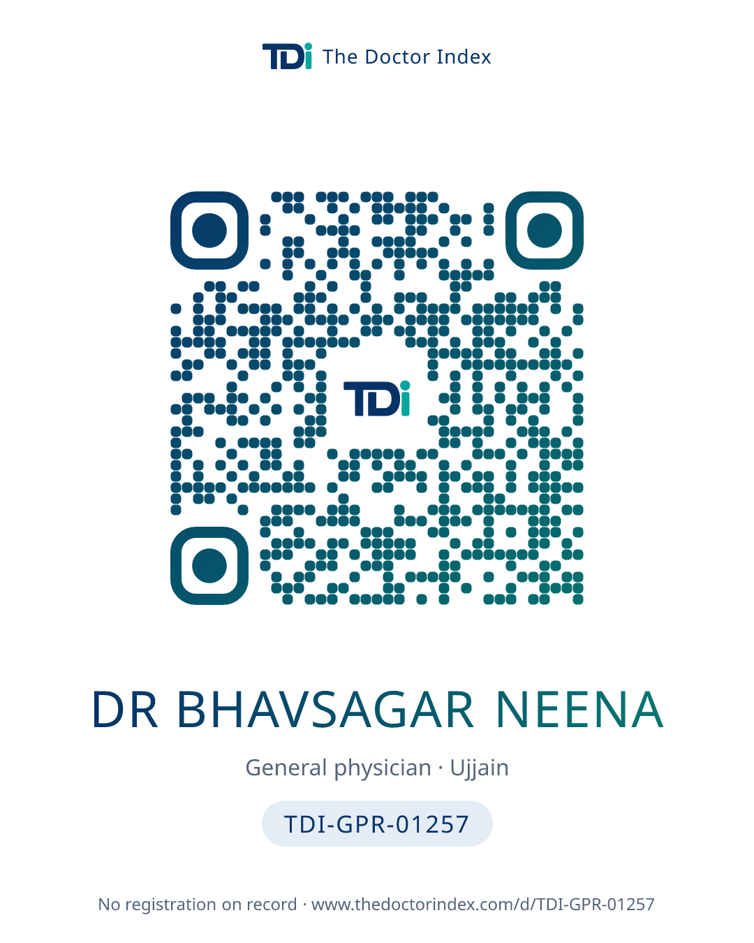 QR card for Dr Bhavsagar Neena, TDI-GPR-01257