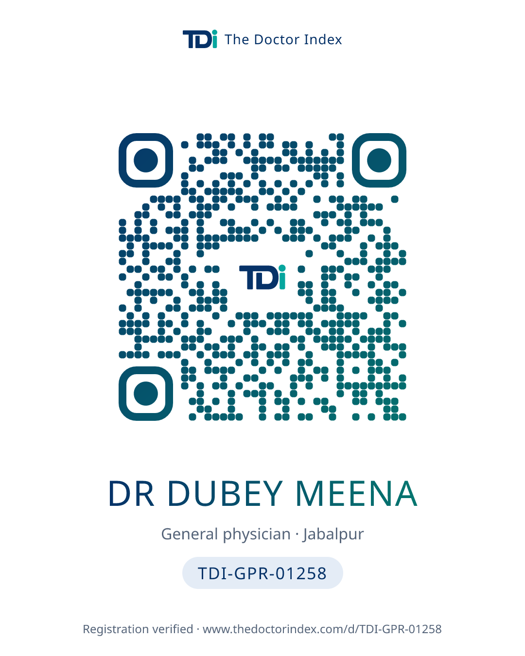 QR card for Dr Dubey Meena, TDI-GPR-01258