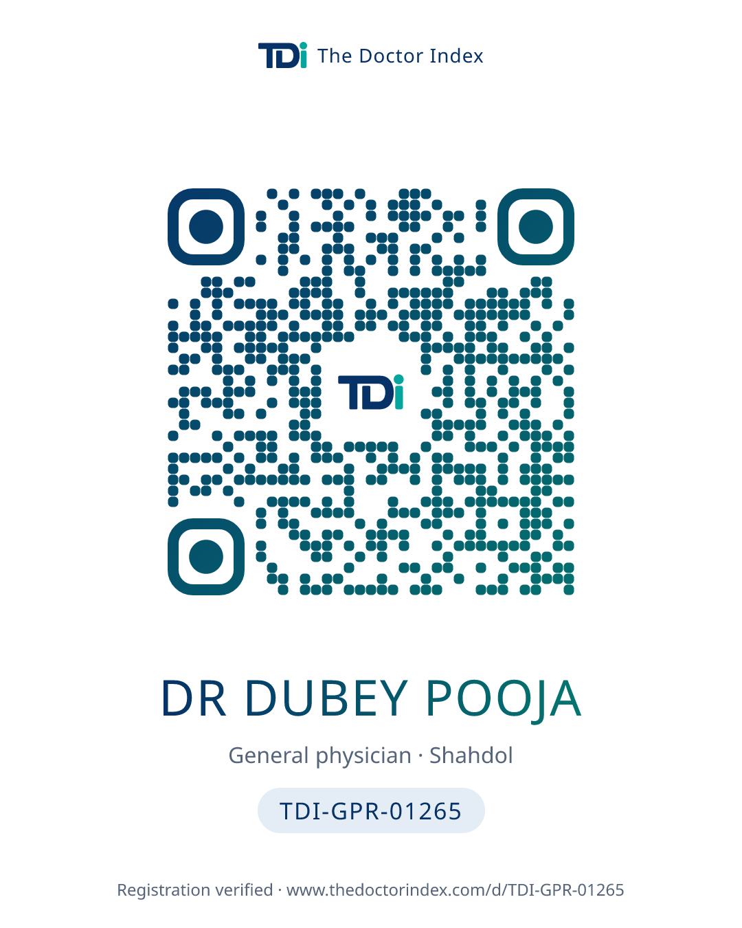 QR card for Dr Dubey Pooja, TDI-GPR-01265