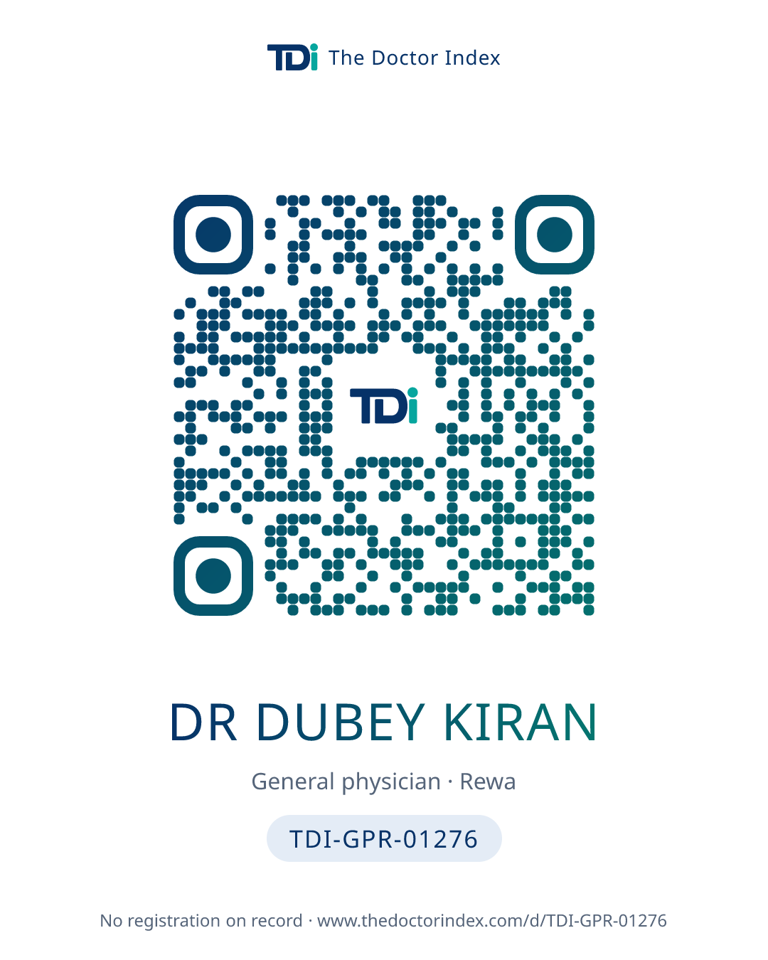 QR card for Dr Dubey Kiran, TDI-GPR-01276