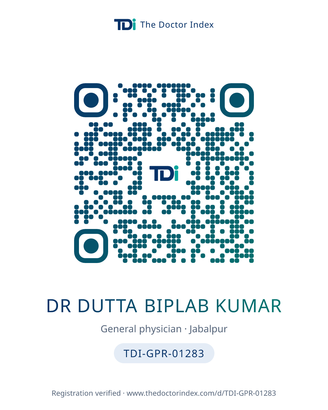 QR card for Dr Dutta Biplab Kumar, TDI-GPR-01283
