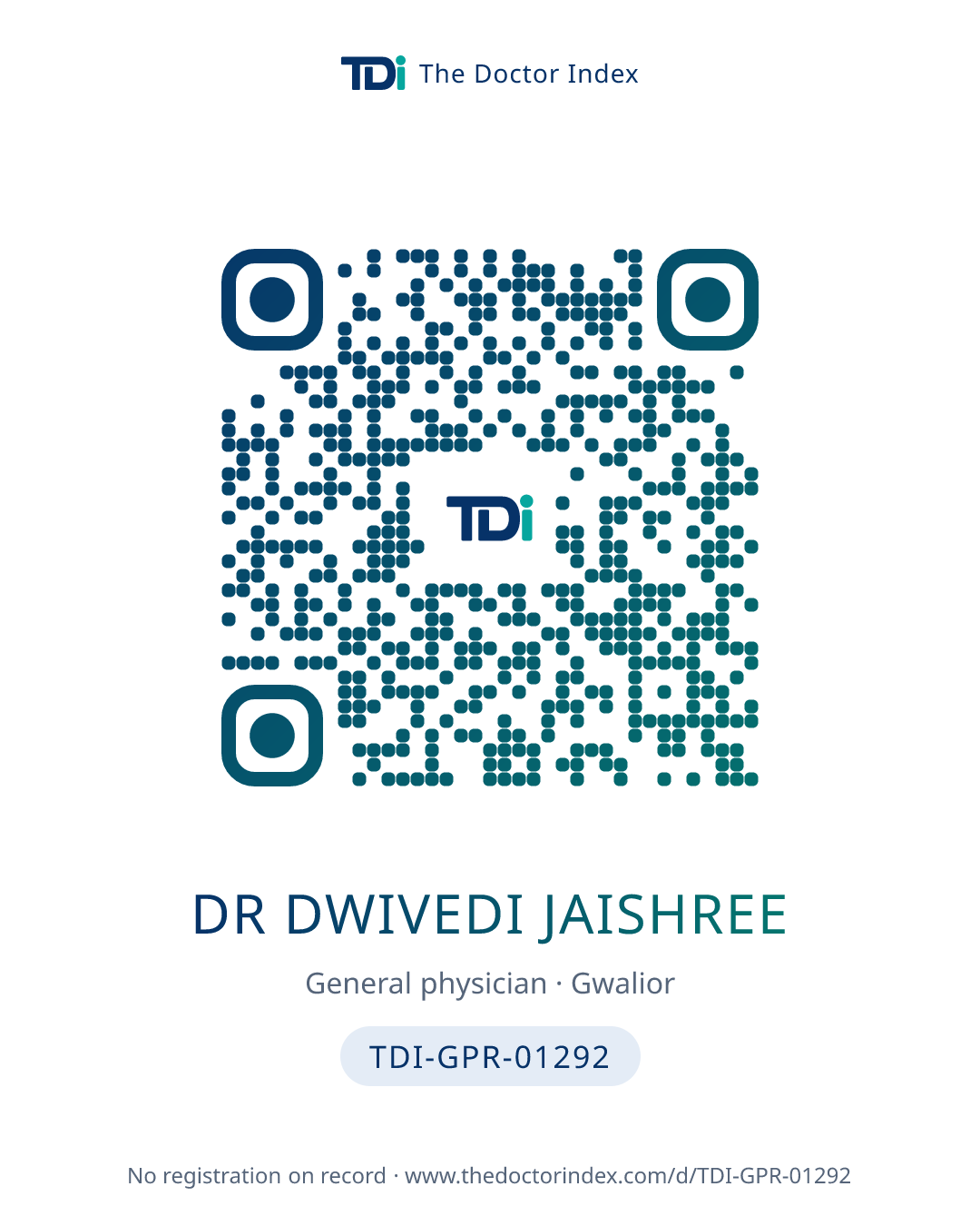 QR card for Dr Dwivedi Jaishree, TDI-GPR-01292