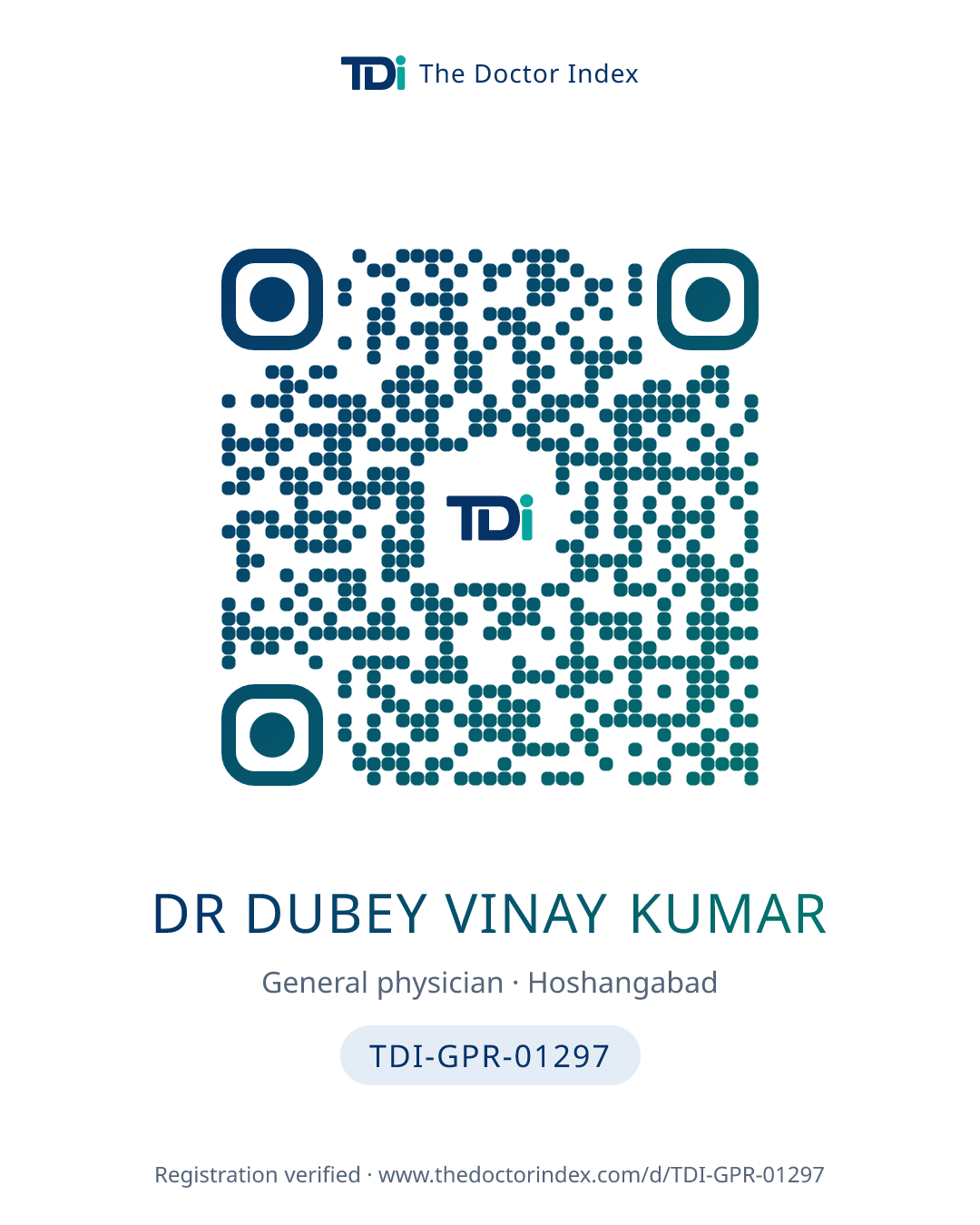 QR card for Dr Dubey Vinay Kumar, TDI-GPR-01297