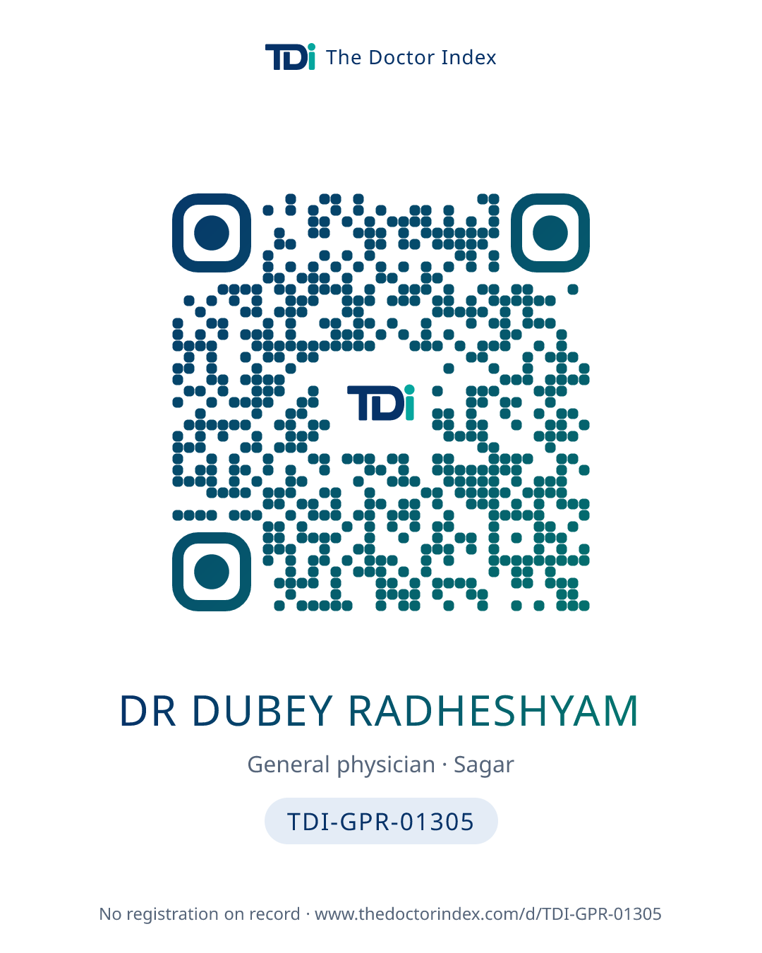 QR card for Dr Dubey Radheshyam, TDI-GPR-01305