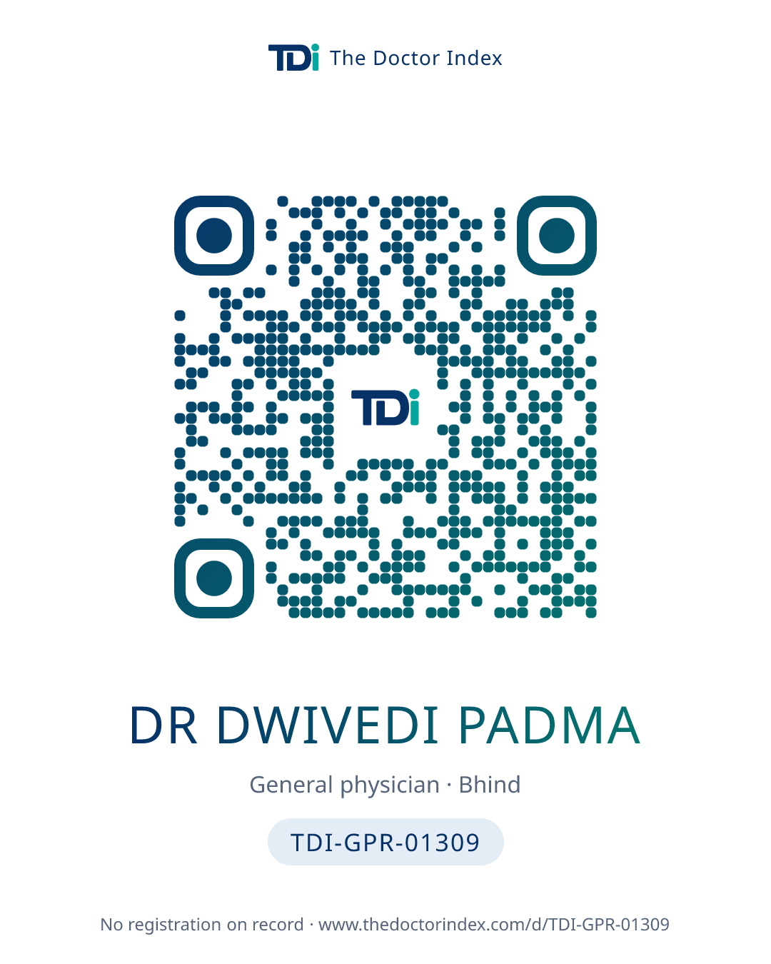 QR card for Dr Dwivedi Padma, TDI-GPR-01309