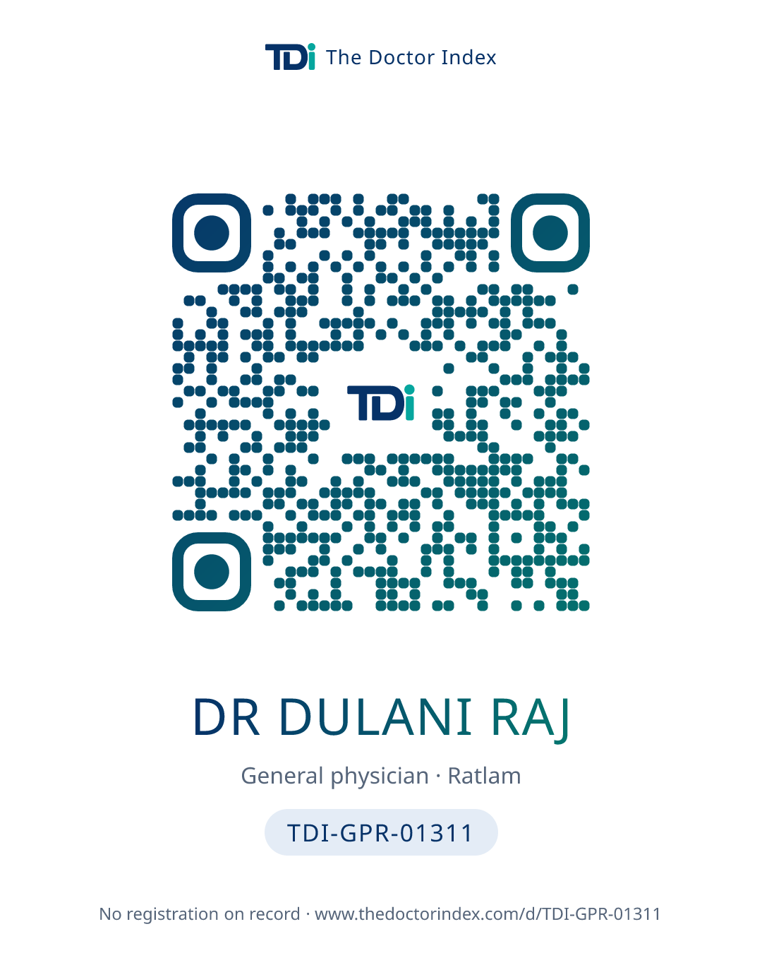 QR card for Dr Dulani Raj, TDI-GPR-01311