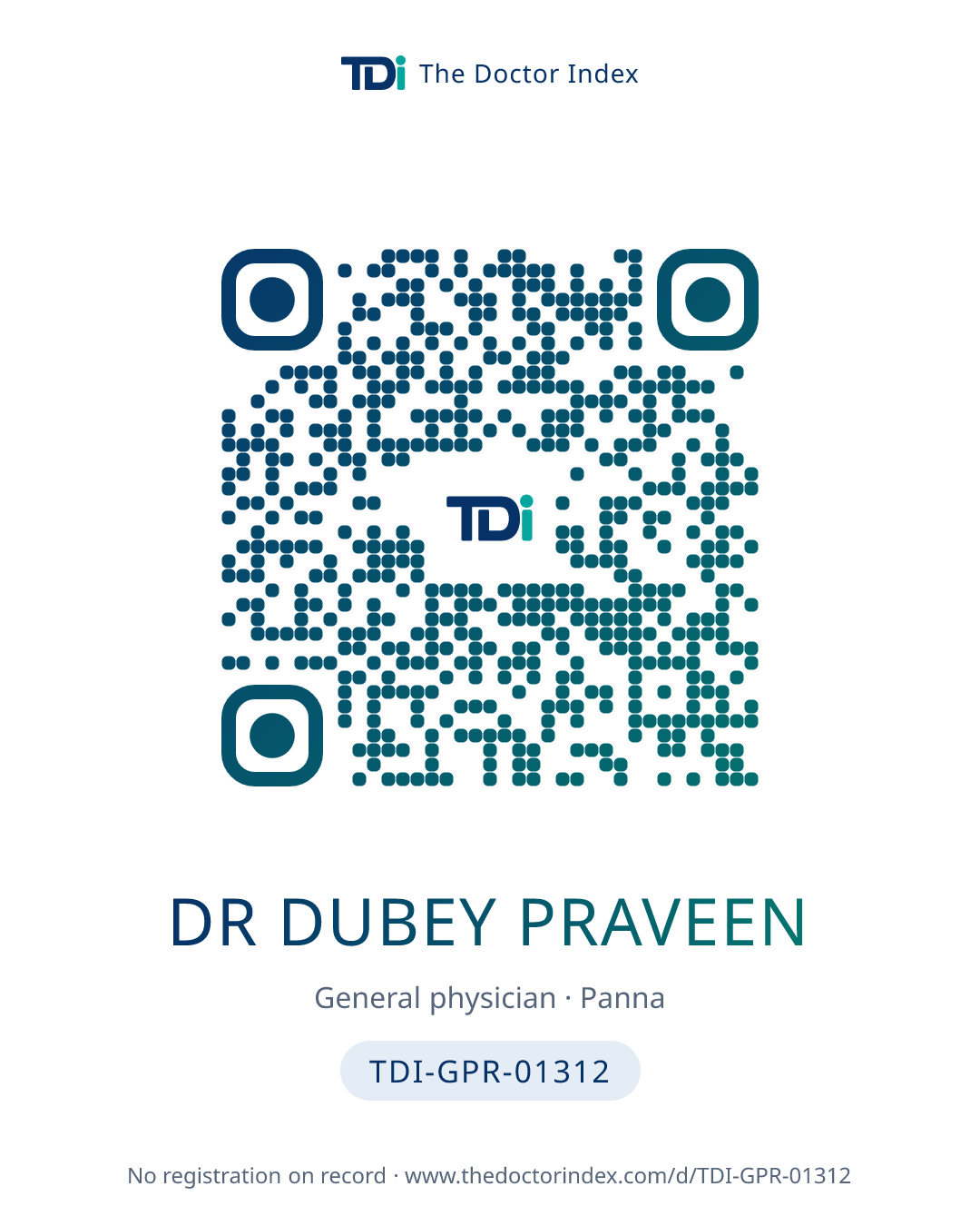 QR card for Dr Dubey Praveen, TDI-GPR-01312
