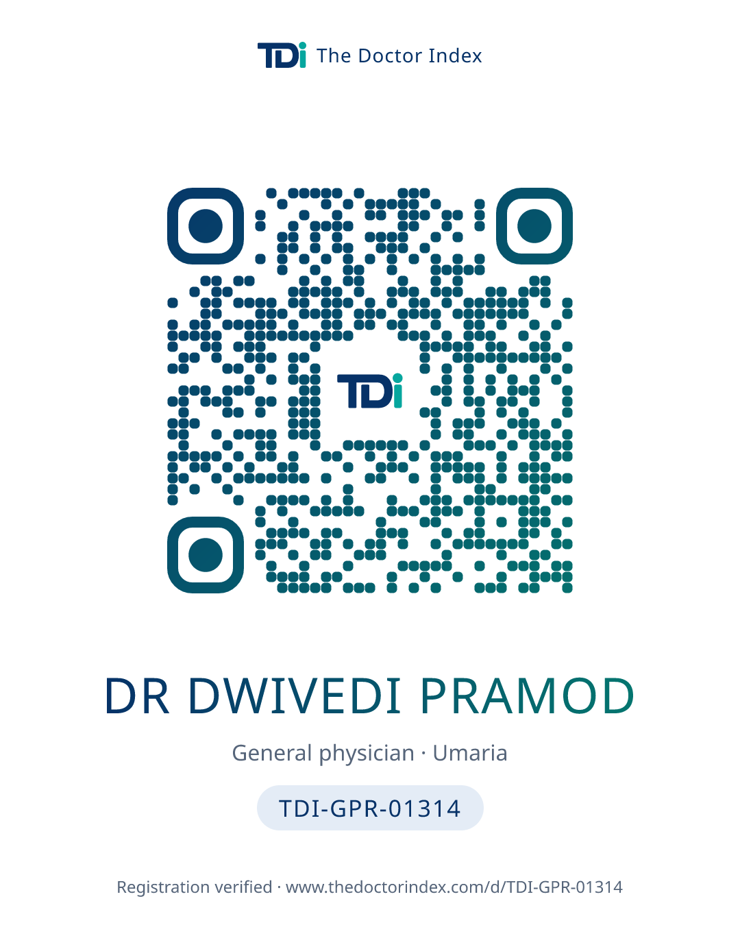 QR card for Dr Dwivedi Pramod, TDI-GPR-01314