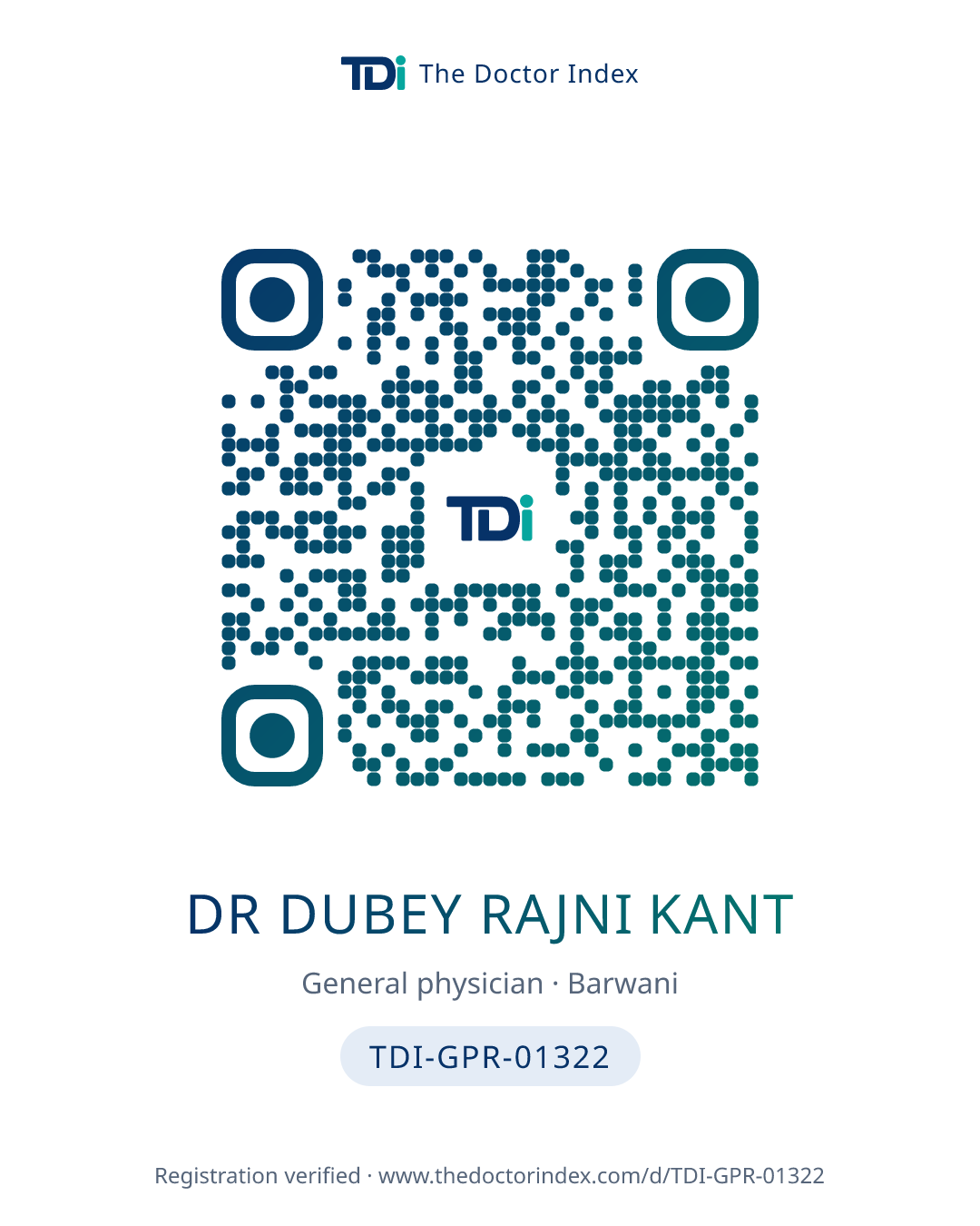 QR card for Dr Dubey Rajni Kant, TDI-GPR-01322