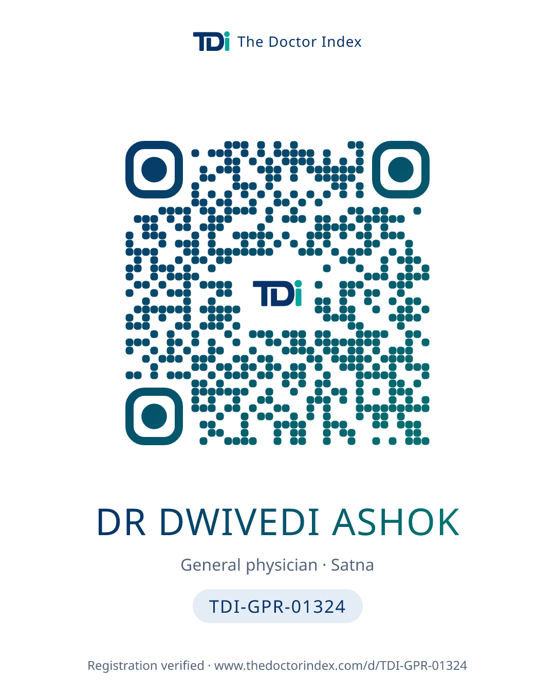 QR card for Dr Dwivedi Ashok, TDI-GPR-01324